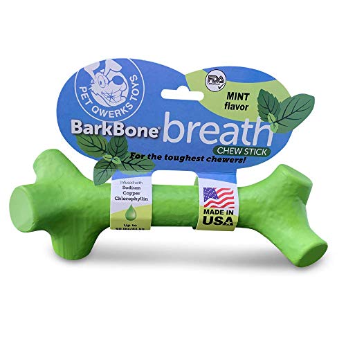 Product Cover Pet Qwerks BarkBone Mint Flavor Dental Breath Stick Dog Chew Toy - Durable Dog Bones for Aggressive Chewers, Tough Power Chew Toys | Made in USA with FDA Compliant Nylon for Large Breed Dogs
