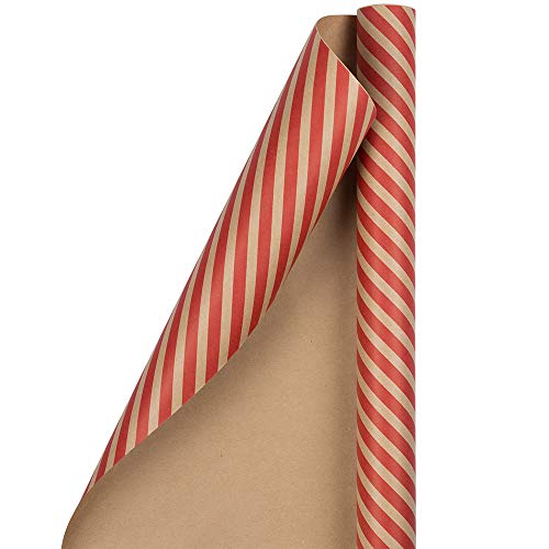 Product Cover JAM PAPER Gift Wrap - Striped Wrapping Paper - 25 Sq Ft - Brown Kraft & Red Stripes - Roll Sold Individually