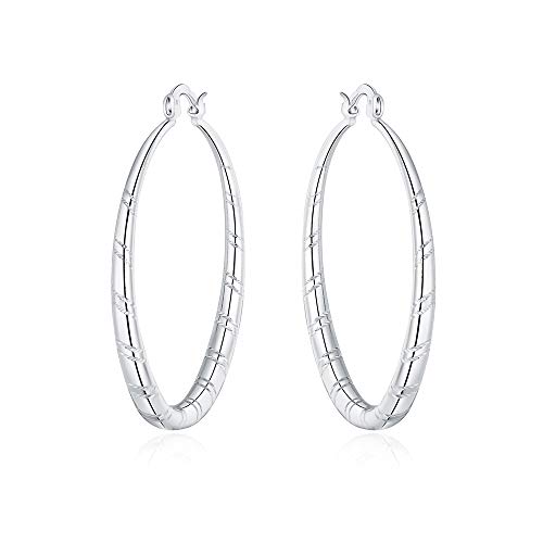 Product Cover Classic Silver Big Hoop Earrings, Fashion 925 Silver Large Round Huggie Hoops Earring Jewelry Gifts for Women Girls(1.98 inch)