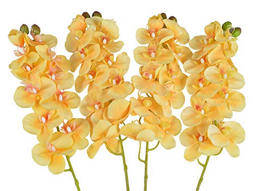 Product Cover Ivalue 4 Pack Fake Orchid Stems Real Touch Butterfly Phalaenopsis Flowers 11 Heads Artificial Orchid Flowers Yellow for Home Decoration (4, Yellow)