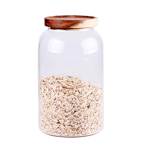 Product Cover Large Glass Food Canisters, 93 FL OZ(2750ml) Kitchen Serving Stoarge Container with Airtight Bamboo Lids, BPA-Free Cereal Dispenser Jars for Spaghetti Pasta, Powder, Spice, Tea, Coffee(8.8inch high)