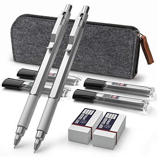 Product Cover Nicpro Mechanical Pencils Graph Set With Carrying Bag,Professional Metal Automatic Drafting Pencil 0.5 mm and 0.7 mm With 4 Tubes HB Pencil Leads And 2 Erasers For Writing Draft, Drawing, Sketch