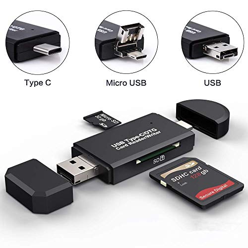 Product Cover SD Card Reader, Micro SD/TF Compact Flash Card Reader with 3 in 1 USB Type C/Micro USB Male Adapter and OTG Function Portable Memory Card Reader for & PC & Laptop & Smart Phones & Tablets