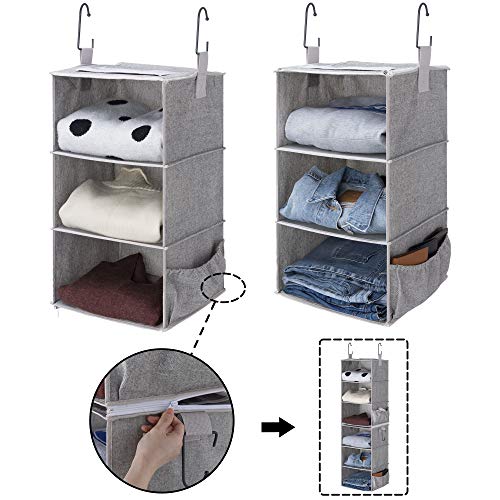 Product Cover StorageWorks 2PCS Detachable 3-Shelf Hanging Closet Organizers, Collapsible Closet Hanging Shelves for Clothes and Shoes, Canvas, Gray, 12