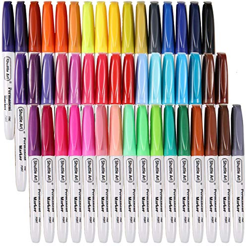 Product Cover 48 Colors Permanent Markers, Fine Point, Assorted Colors, Works on Plastic,Wood,Stone,Metal and Glass for Doodling, Coloring, Marking by Shuttle Art