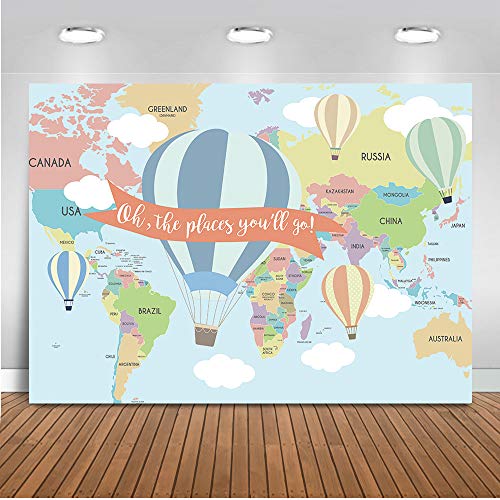 Product Cover Mocsicka Hot Air Balloon Baby Shower Backdrop Oh The Places You'll go Background 7x5ft Vinyl Air Balloon Baby Shower Backdrops