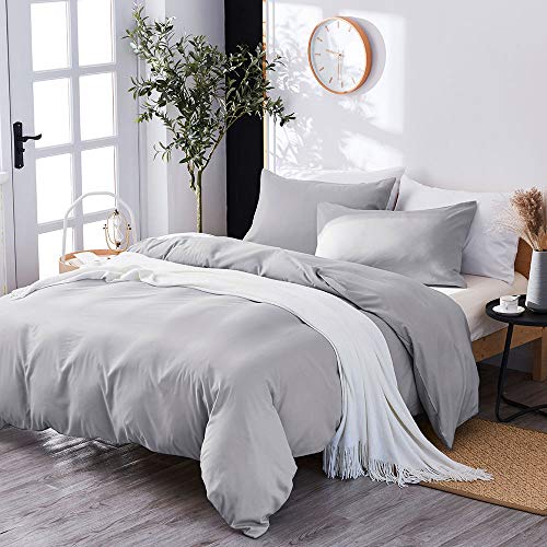 Product Cover Marriarics 3 Piece Lightweight Duvet Cover King - Ultra Soft Washed Process Microfiber Gray Duvet Cover Set - Comforter Cover with Zipper Closure and 2 Pillow Shams(Gray, King)