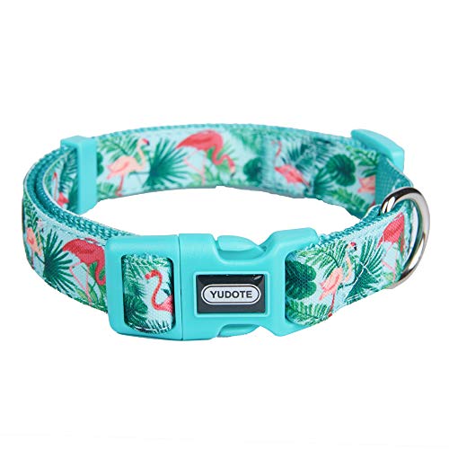 Product Cover YUDOTE Adjustable Basic Dog Collar, Durable Nylon Collars for Large Female Male Dogs & Puppies, Flamingo, Cute and Soft, Neck 15.5
