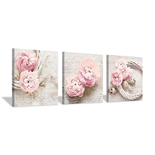 Product Cover Floral Picture Canvas Wall Art: Pink Peony Flower Wreath Photographic Prints for Decor (12