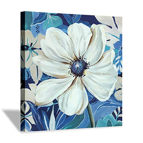 Product Cover Hardy Gallery Abstract Flower Artwork Wall Art: Blossom White Floral Picture with Silver Foils Painting Printed on Canvas for Bedrooms (24''x24'' x 1 Panel)