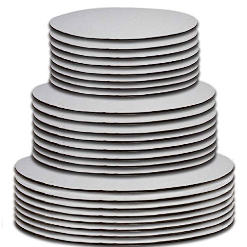 Product Cover 24 Cake Board Rounds White Circle Cardboard Base Holders Disposable Plate Tray 3 Assorted Sizes 8 of Each 6 Inch 8