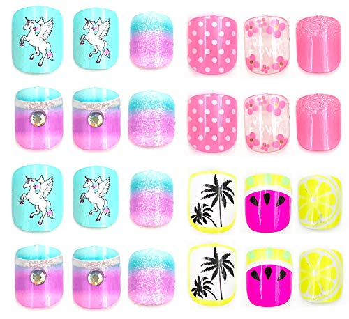 Product Cover 60pcs Colorful artificial nails for kids, Disposable Mini fake nail bar for kids with multi pattern and colors (H)