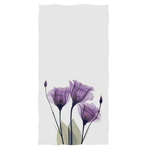Product Cover Naanle Chic Art Purple Flower Print Soft Absorbent Guest Hand Towels for Bathroom, Hotel, Gym and Spa (16 x 30 Inches,White)
