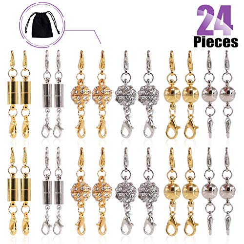 Product Cover Swpeet 24Pcs Magnetic Lobster Clasps Kit, Including 8Pcs Rhinestone Ball Magnetic Clasps, 8Pcs Ball Magnetic Clasps and 8 Pcs Cuboids Magnetic Clasps Perfect for Jewelry Necklace Bracelet