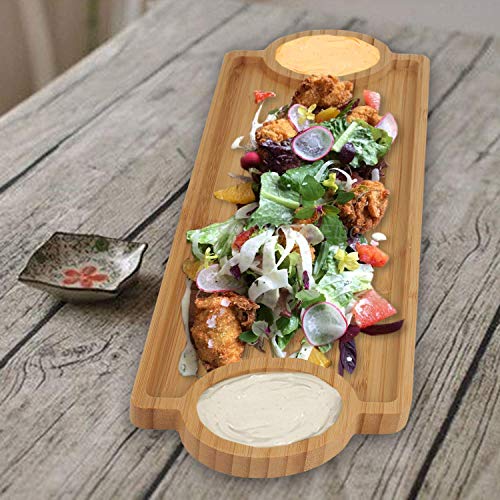 Product Cover YFXOHAR Bamboo Wooden Serving Tray Divided Serving Dish Handmade 3 Section Storage Appetizer Platter Serving Tray (Beige)