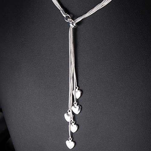 Product Cover Silver Initial Chain Necklace, Five-line Chain with Five-Heart Charm Love Heart Necklace(20