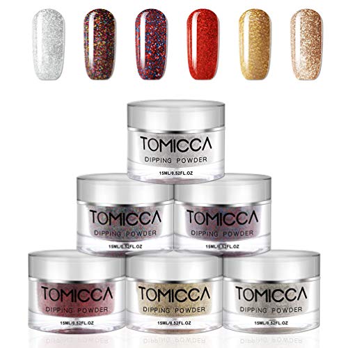 Product Cover TOMICCA Dipping Powder Glitter Nail Art Acrylic Nails Powder 6 Color Set 0.52oz /15ml