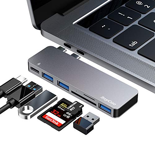 Product Cover USB C Hub, 6 in 1 Aluminum Type C Hub Adapter, MacBook Pro Accessories with 3 USB 3.0 Ports, TF/SD Card Reader, USB-C Power Delivery for MacBook Pro 13″ and 15″ 2016/2017/2018, MacBook Air 2018 2019