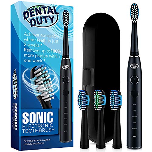 Product Cover Sonic Electric Toothbrush- Electronic Black Toothbrush w/Replacement Brush Heads & Travel Case, 5 Modes, Dentist Recommended, Rechargeable w/Smart Timer, Best Ultra Whitening Toothbrushes For Adults.