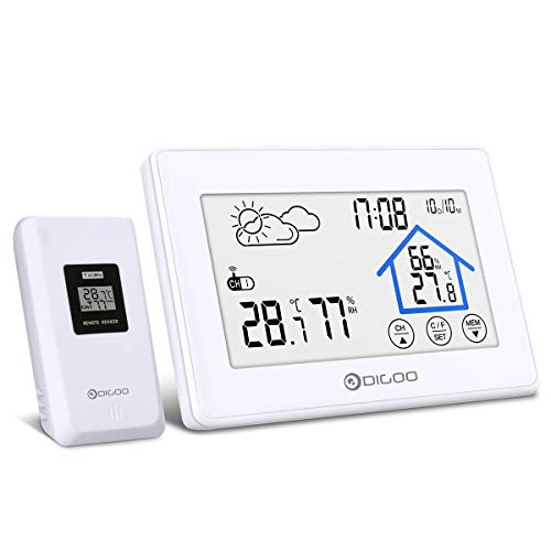 Product Cover DIGOO Weather Stations Wireless Indoor Outdoor Thermometer Digital Hygrometer with Wireless Sensor, Temperature and Humidity Monitor, Weather Forecast Icon, Time & Date, Backlight
