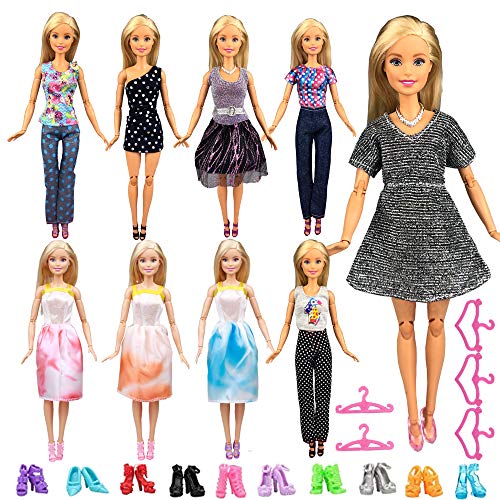 Product Cover Keysse Doll Clothes for Barbie 24 Items Gift Set, 9 Sets Fashion Casual Wear Clothes Outfit and 5 Hangers for 11.5