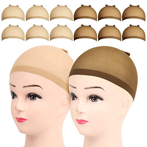 Product Cover FANDAMEI 12pcs Stocking Wig Caps, 6pcs Brown Skin Tone Stocking Caps& 6pcs Light Brown Stretchy Nylon Wig Caps for Women