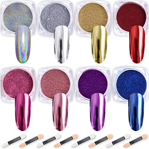 Product Cover Nail Powder Wenida 8 Colors 1g/Jar Holographic Chrome Mirror Laser Synthetic Resin Pigment Manicure Art Decoration With 8pcs Eyeshadow Sticks