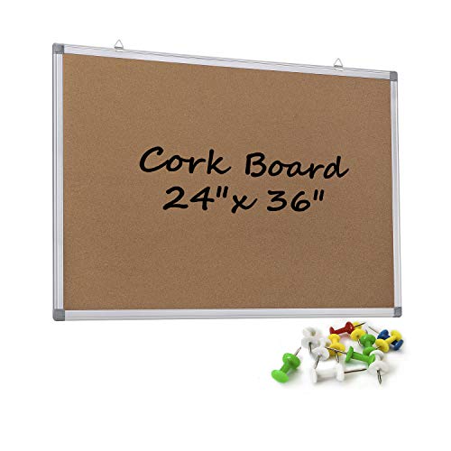 Product Cover Cork Board Bulletin Pinboard 24 x 36 inch Wall Presentation Corkboard with Push Pins for Picture, Photo, Memo, Note Organizer