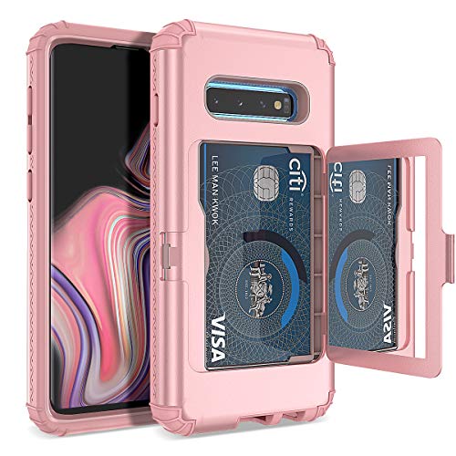 Product Cover WeLoveCase Galaxy S10 Wallet Case Defender Wallet Credit Card Holder Cover with Hidden Mirror Three Layer Shockproof Heavy Duty Protection All-Round Protective Case for Samsung Galaxy S10 Rose Gold