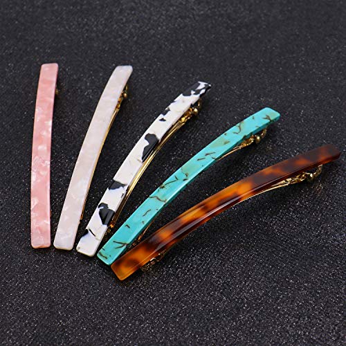 Product Cover Monrocco 5Pcs Elegant Automatic Hair Barrette Long and Thin Handmade Celluloid Onyx Hair Clip Barrette Ponytail Holders for Women Girls