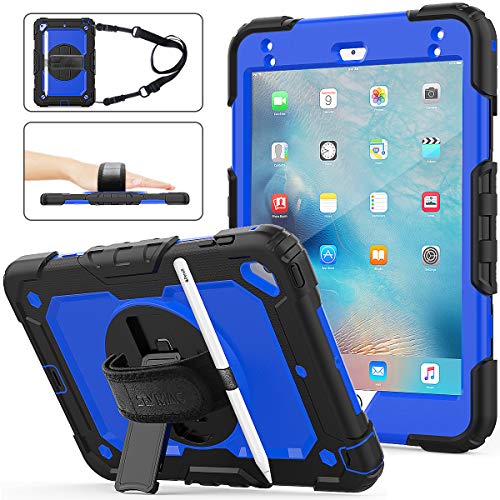 Product Cover SEYMAC stock iPad Mini 5/4 Case, Shockproof [Full-Body] Rugged Armor Case with 360 Rotating Stand [Pencil Holder] [Screen Protector] Hand Strap for iPad Mini 5th/4th Generation 7.9 inch(Blue+Black)