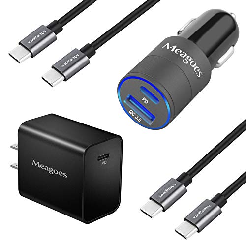Product Cover Meagoes Rapid USB C Charger Kit, Compatible for Google Pixel 4 XL/4/3 XL/3/3a XL/3a/2 XL/2/XL, Power Delivery Charger Set, Dual USB Fast Car Charger + Wall Charger, with 2 Pack Type C to C Cable 3.3ft
