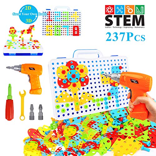 Product Cover HAPTIME 237 Pieces Electric DIY Drill Educational Set, STEM Learning Toys, 3D Construction Engineering Building Blocks for Boys and Girls Ages 3 4 5 6 7 8 9 10 Year Old, Creative Games and Fun
