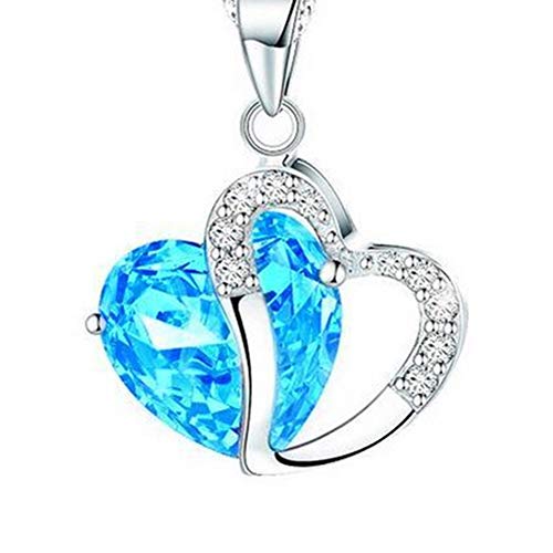 Product Cover Afco Women Heart Pendant Necklace,Fashion Hollow Multicolor Rhinestone Chain Jewelry Sky Blue