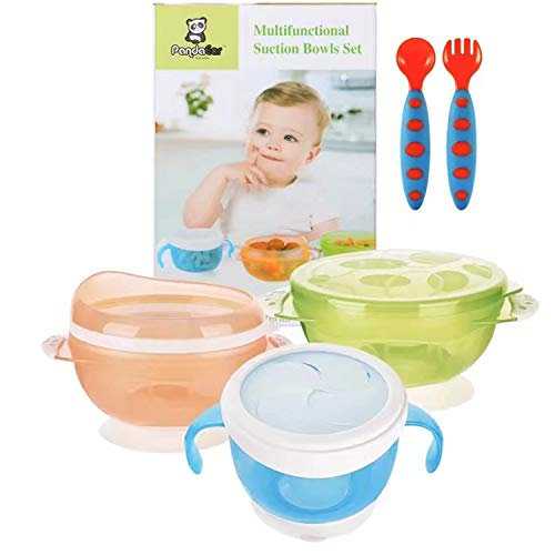 Product Cover PandaEar Improved Suction Bowls for Toddlers Babies Infants | Stay Put Solid Feeding 3 Sizes |Spoon and Fork Airtight Lids Spill Proof| to-Go Snacks Storage Gift Set Chemical BPA Free