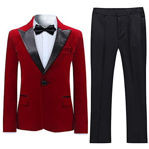 Product Cover Boyland Boys Tuxedo Suit Velvet Peak Lapl Vintage 2 Pieces Slim Fit Jacket Pants Suit Set Prom Party