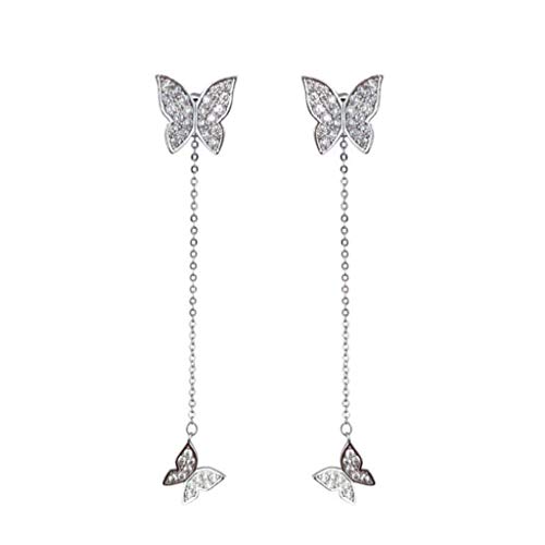 Product Cover Orcbee_Long Simple Fashion Silver Size Butterfly Diamond Earrings Ladies Jewelry