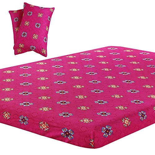 Product Cover Vaulia Lightweight Microfiber Fitted Sheet, Boho-Chic Printed Pattern Design, Bright Pink King Size, 3-Piece Set
