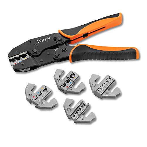 Product Cover Crimping Tool Set 5 PCS by Wirefy - Ratcheting Wire Crimper Tool with Interchangeable Dies - For Heat Shrink Connectors, Non-Insulated, Ferrule Terminals