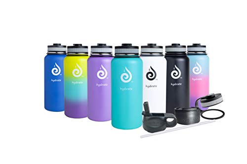 Product Cover hydrate 32 oz Stainless Steel Water Bottle. Comes with Additional Straw lid and flip lid. BPA Free & Leak Proof. (Aqua)