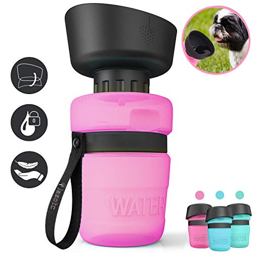 Product Cover lesotc Pet Water Bottle for Dogs, Dog Water Bottle Foldable, Dog Travel Water Bottle, Dog Water Dispenser, Lightweight & Convenient for Travel BPA Free 18 OZ.(Pink)