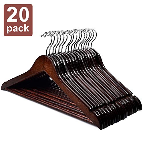 Product Cover HOUSE DAY Premium Wooden Hangers for Coats Wooden Clothes Hangers 20 Pack Wooden Hangers Bulk Wooden Coat Hanger Brown Premium Hangers Wooden for Clothes Pants Skirt