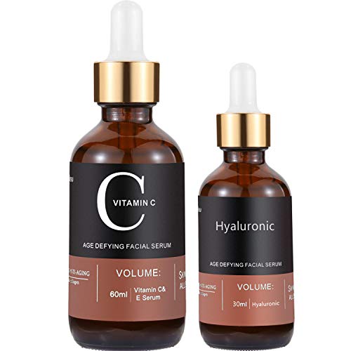 Product Cover MayBeau Vitamin C Serum For Face and Eyes, Set Of 2 Anti-aging Facial Serum(3 fl.oz) With Hyaluronic Acid & Vit E- with Natural Ingredients for Acne Scars, Anti Wrinkle, Anti Aging, Fades Age Spots