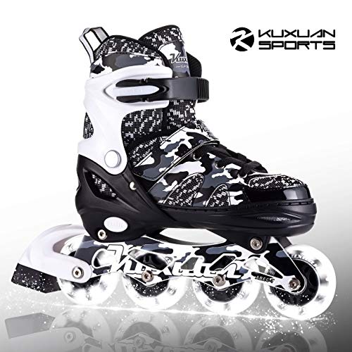 Product Cover Kuxuan Boys Camo Black & Silver Adjustable Inline Skates with Light up Wheels, Fun Illuminating Roller Blading for Kids Girls Youth