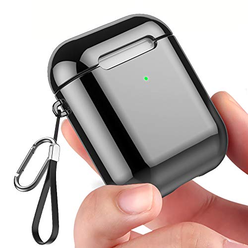 Product Cover REFLYING Upgrade Case Compatible for AirPods [1st and 2nd Gen], Soft TPU Plated Case Shockproof Protective Case Cover Compatible with Apple AirPods & AirPods 2019 [Front LED Visible] - Black