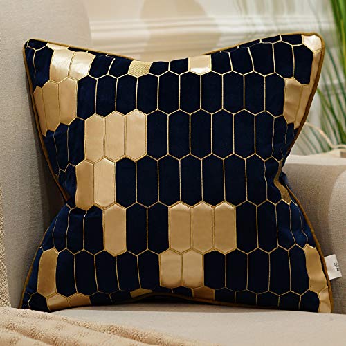 Product Cover Avigers 20 x 20 Inch Plaid Embroidery Velvet Cushion Cover Luxury European Pillow Cases Pillowcase Home Decorative for Sofa Chair Bedroom Throw Pillow, Navy Blue
