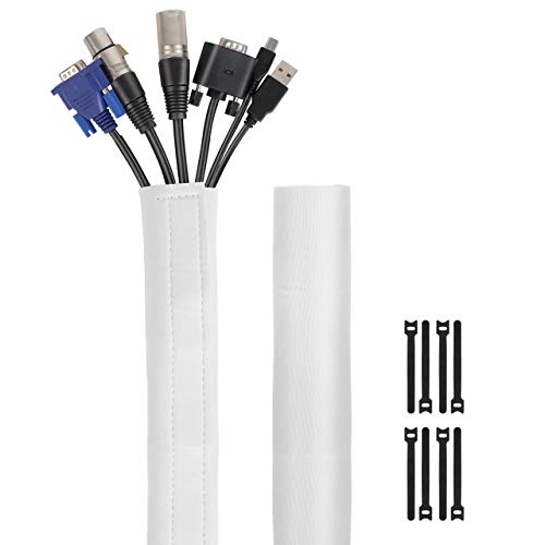 Product Cover Kootek 118-Inch Cable Management Sleeves with Cable Ties, Neoprene Cable Organizer Cord Cover Wire Hider for TV Computer Office Theater (White, Large)