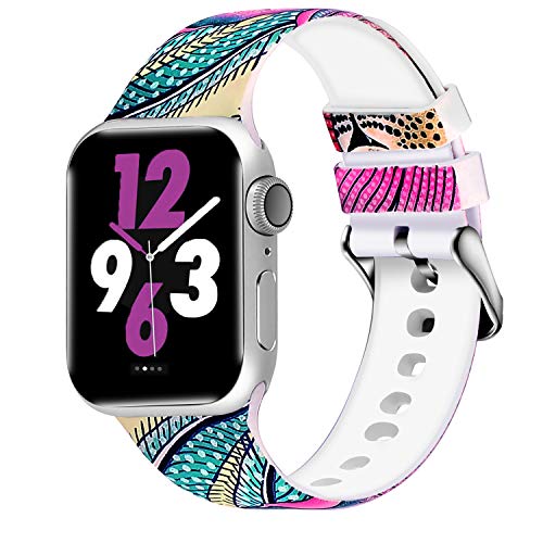 Product Cover Aomoband Floral Bands Compatible with Apple Watch 38mm 42mm 40mm 44mm, Soft Silicone Pattern Printed Replacements Straps for iWatch Series 4/3/2/1 (Floral-3, 38mm/40mm)