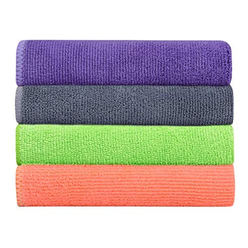 Product Cover Bathla Spic & Span Multi Purpose Micro Fiber Cleaning Cloth - 340 GSM: 40cmx40cm (Pack of 4 - Purple + Grey + Fluorescent Green + Peach)