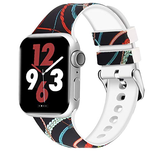 Product Cover Aomoband Floral Bands Compatible with Apple Watch 38mm 42mm 40mm 44mm, Soft Silicone Pattern Printed Replacements Straps for iWatch Series 4/3/2/1 (Floral-5, 42mm/44mm)